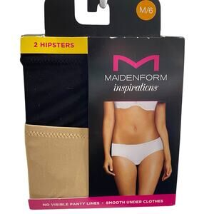 NIP Maidenform Hipster Inspirations Panty Black Beige 2pk No Line Microfiber M 6